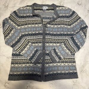vintage skyr 100% lambswool zip-up fair isle cardigan – size small
